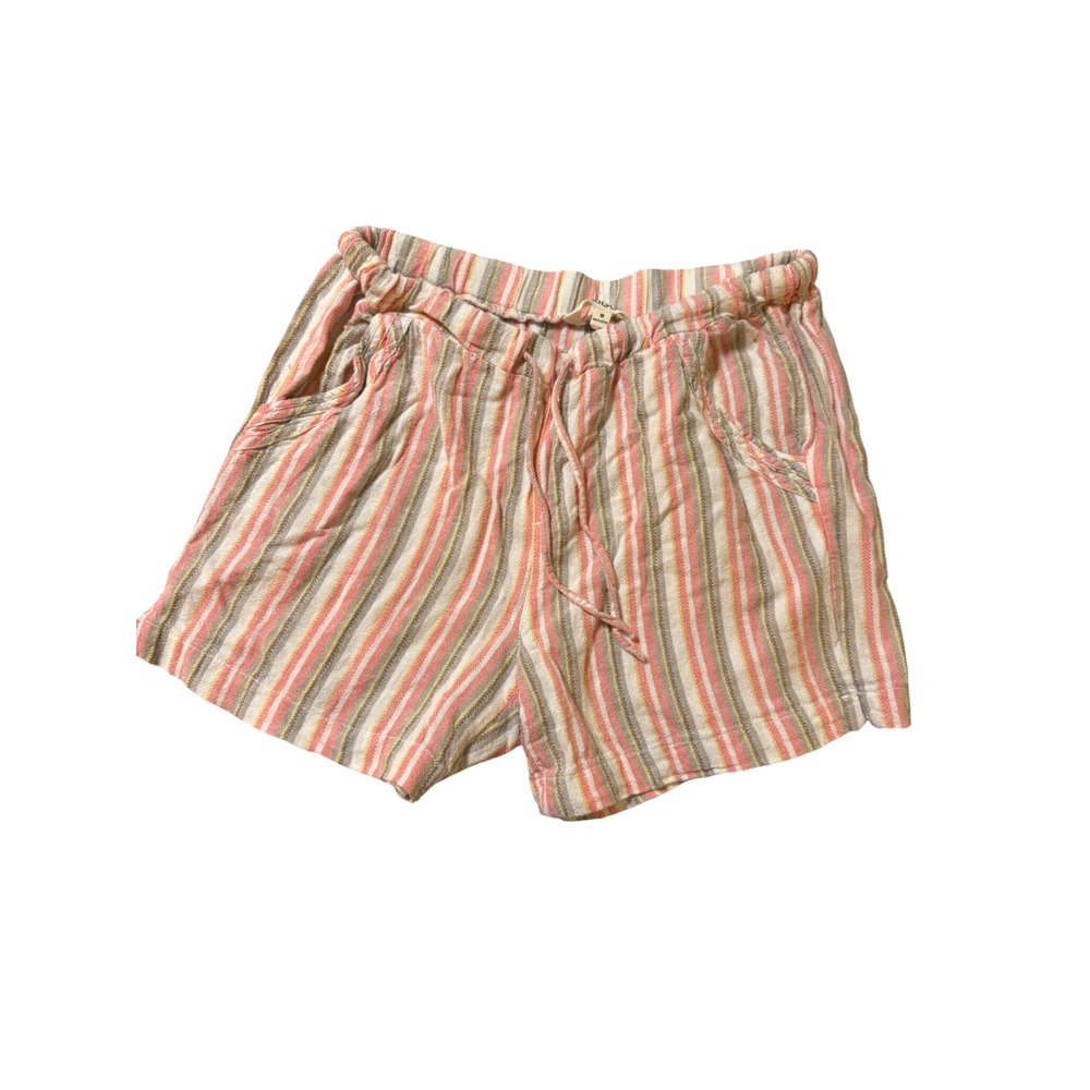 Briggs Size Medium Linen Blend Striped Shorts Women 4" Tie Pink Tan White